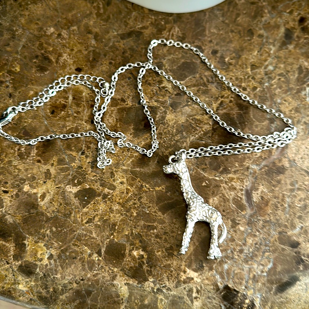 I Am Lsilver Tone Chain Adjustable 36” With Extension Giraffe Detailed 2 1/2”